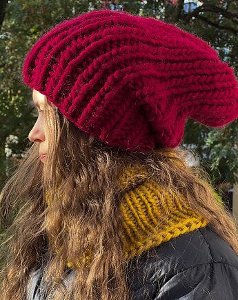 Bardzo gruba zimowa czapka 100% wełna borodowa, Made by Jaga