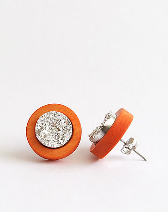 Kolczyki drewniane - Druzy srebrne - sztyfty, yenoo