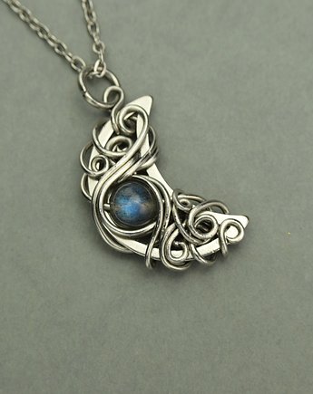 Wisiorek księżyc niebieski labradoryt wire wrapping, Agata Rozanska