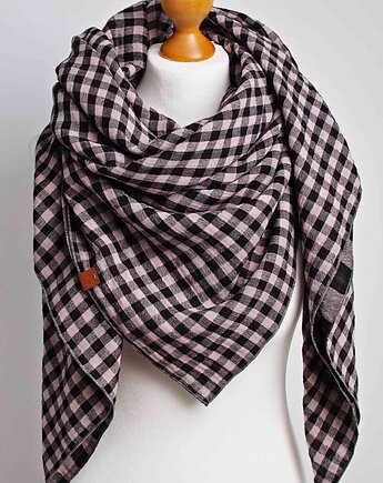 DUŻA chusta damska w kratę, modna chusta damska na wiosnę, chusta muślinowa, Pracownia Rękodzieła Zolla