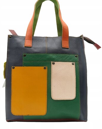 Torebka damska shopper, pojemna, skórzana ze skrawków kolorowa OLIVKA, Olivka Warsaw