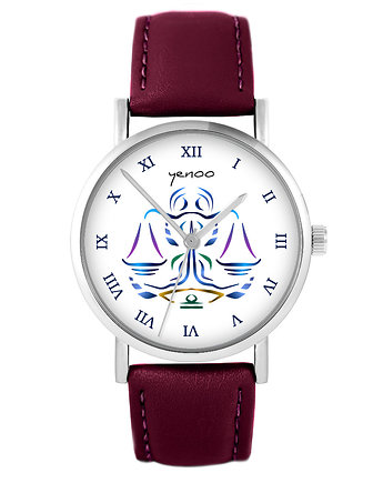 Zegarek - Waga - skórzany, burgund