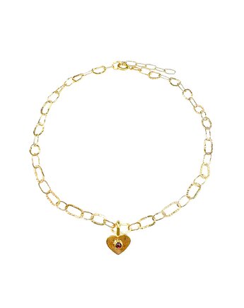 Łańcuch z dużymi ogniwkami z motywem serca i granatem, Bijoux by Marzena Bylicka
