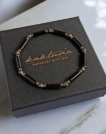 ODWAGA, SIŁA :: delikatna bransoletka onyks, hematyt : gold, kaktusia