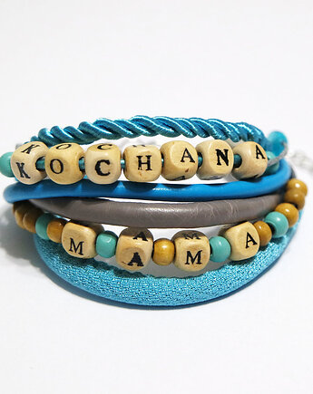 Bransoletka - Kochana mama - rzemienie, drewniane koraliki, yenoo