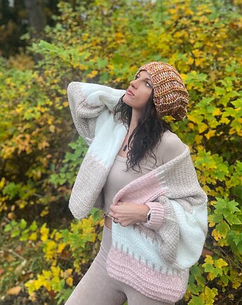 Sweter damski kardigan beżowy, ŁAP NAS