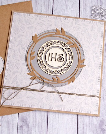 Kartka komunijna :szarość : tropikalne liście