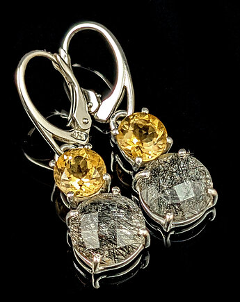 Kolczyki srebrne królewskie cytryny z kwarcem turmalinowym, Pracownia Neores