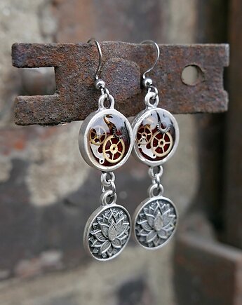 Kolczyki steampunk z lotosem #4, Zegarynki