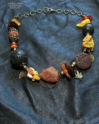 Ekskluzywny naszyjnik z mixu bursztynu i lawy elegancki handmade PREZENT lux, Galeria Limart