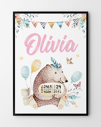 Plakat Metryczka Miś 50x70cm B2, HOG STUDIO