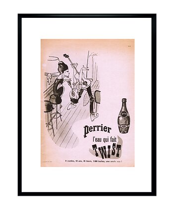 Plakat Oprawiona francuska reklama PERRIER l'eau qui fait Twist z 1963 r, Edm..., RiskyWalls