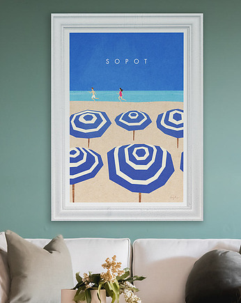 Sopot - plaża z parasolkami - plakat fine art, minimalmill