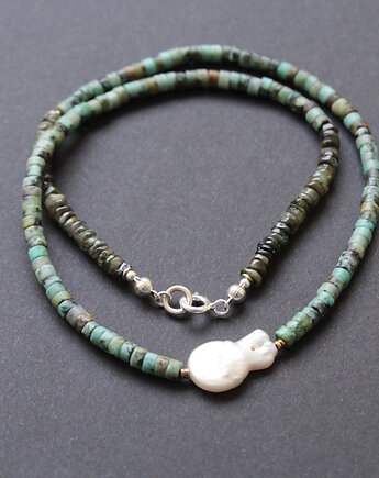 Naszyjnica z turkusem, zielonym turmalinem i perłą, fado