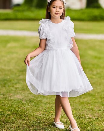 Biała sukienka muślinowa z tiulem dla dziewczynki Sisi, AL DA