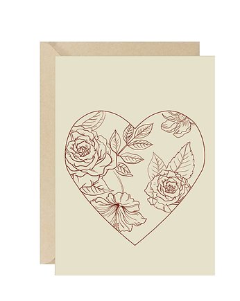 Kartka ślubna rocznicowa minimalistyczna kwiaty serce eko, Pink Pug