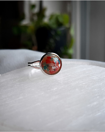 Mikro pierścionek z kolorowymi drobinkami, Figa handmade accessories