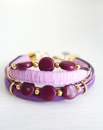 Bransoletka - Fioletowa - złota, koraliki, yenoo