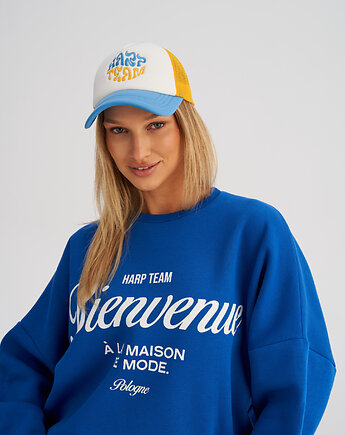 Kolorowa czapka TRUCKERKA zółto - niebieska, HARP TEAM