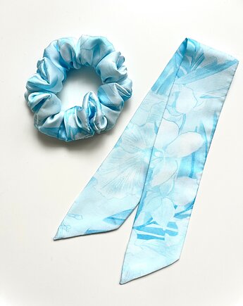 Scrunchie Blue Flores - dostępna w wersji z odwiązywaną szarfą, Volie Line