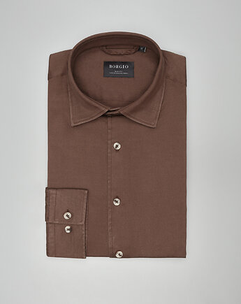 Koszula terranova 00555 długi rękaw brąz slim fit, BORGIO