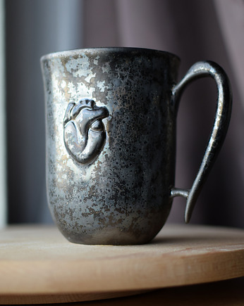 Duży Kubek Ceramiczny 500ml Serce Anatomiczne Ciemne Złoto & Srebro, Ceramika Ciepliki