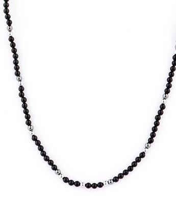 Męski naszyjnik z Onyksów (grafit/srebro) Krótki ok. 76 cm, Kulka Bransoletki