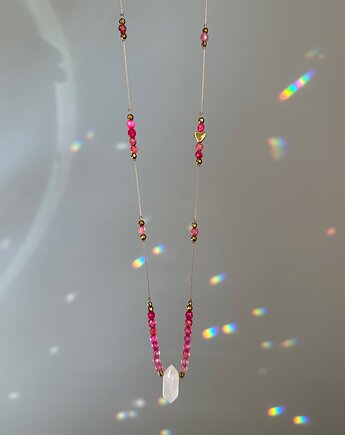 Naszyjnik AMULET Agat Kwarc różowy, Lajka