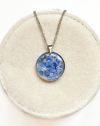 Naszyjnik z niezapominajkami, biżuteria z żywicy, Colie