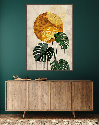 Monstera - Plakat, druk - Chiński Orient, Harmonia Zen, Roślinny #60, Black Sapphire Art