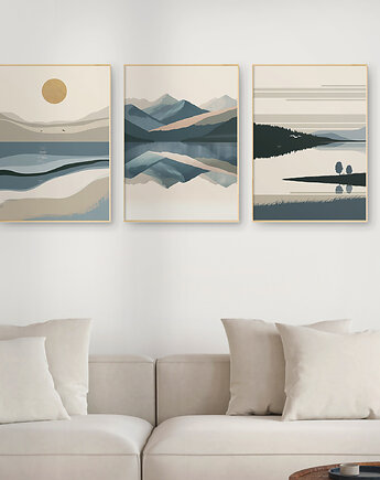 Stylowy zestaw plakatów, natura, góry, morze, jeziora, minimalistyczny., Grawisfera