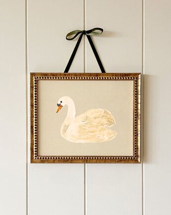 PLAKAT łabędź pokój dziewczynki,  obrazek vintage z łabędziem, black dot studio