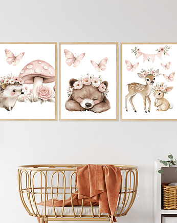 Plakaty dla dzieci Zwierzątka, pastelowe plakaty dla dziewczynki, Wallie Studio Dekoracji