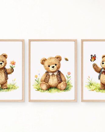 PLAKATY POKOJ DZIECKA miś na łące obrazki pokój dziecka, black dot studio