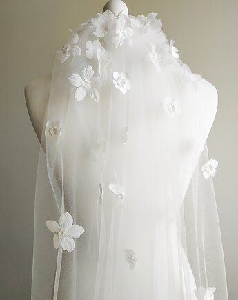 Romantyczny welon ślubny Flora z kwiatami 3D off white, Milavia Studio