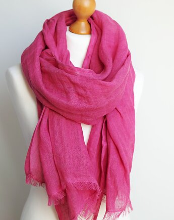 Szal lniany damski, lniany szal szalik RÓŻOWY, Pracownia Rękodzieła Zolla