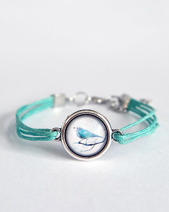 Bransoletka - Ptaszek - turkusowa, sznurki, yenoo