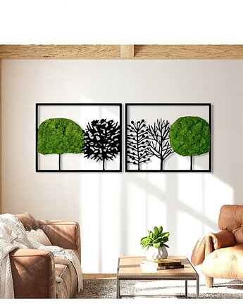 Dyptyk mech chrobotek żywy obraz Drzewa dekoracja ażurowa, Magia Chrobotka