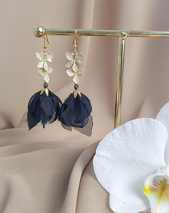 Kolczyki szyfonowe black/gold - limitowana kolekcja Floral Fantazy, Moiumi Jewelry