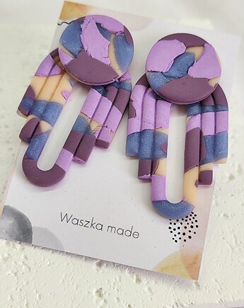 Kolczyki marmurek wiszące fioletowe, Waszkamade