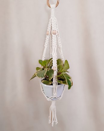 Kwietnik makrama Wooden Drops - biały, Damariz