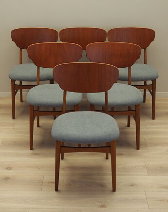 Komplet sześciu krzeseł tekowych, duński design, lata 70, produkcja: Dania, Przetwory design