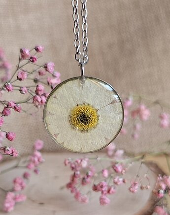 Wieczne kwiaty prawdziwa stokrotka zawieszka srebrna ze stokrotką, zkwiatem