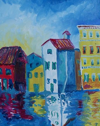 Obraz olejny włoskie miasto na wodzie, alice oil on canvas