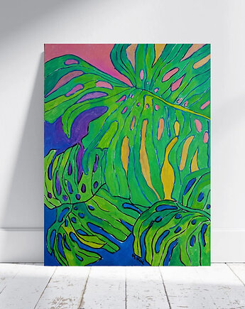 Obraz ręcznie malowany do salonu monstera piękny kwiat, alice oil on canvas
