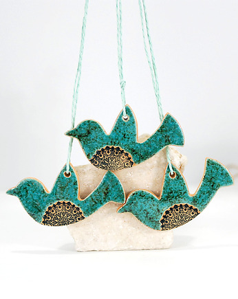 Turkusowe ptaszki w locie - ozdoby wiosenne, 10FingersArt