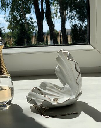 Ceramiczna Muszla Muszelka Skarbiec z Perłą na Biżuterię Biały Mat, Maison Fragile