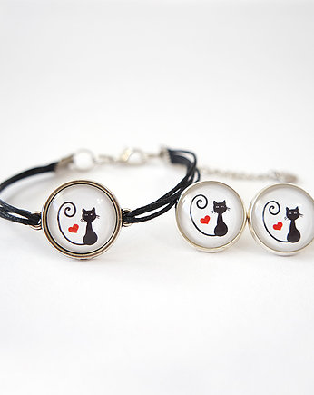 Komplet - bransoletka i kolczyki - Kotek i serce, yenoo