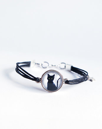 Bransoletka - Czarny kot - czarna, sznurki, yenoo