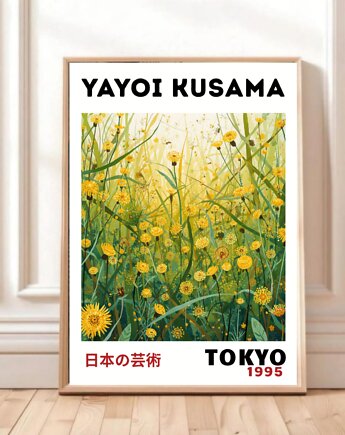 PLAKAT dekoracyjny zielona łąka dmuchawce Kusama, black dot studio